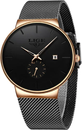 Vista 9 de LIGE Wrist Watches for Men Waterproof Dress Vintage Work Casual Stainless Steel 3ATM Water Resistant Japanese Quartz Movement Date Display Business