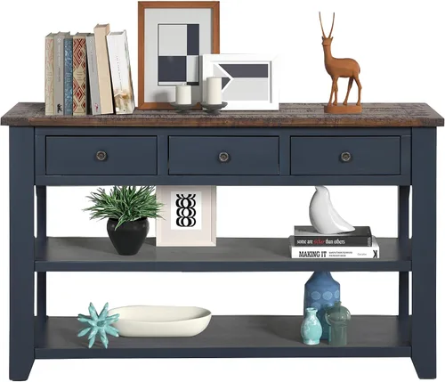 Vista 12 de Mesa consola de madera maciza de 48.8 pulgadas para entrada; mesa de sofá con cajones 48.8" Antique White Real Wood Farmhouse Console Table with