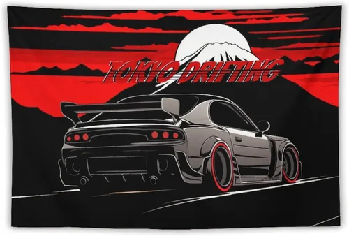 Vista 24 de QEOPGNE Tapiz de pared grande Jdm Anime Sunset Japanese Car S13, tapiz de pared para dormitorio, sala de estar, decoración estética, tapices de 30 x