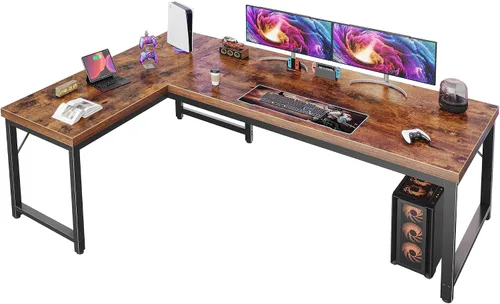 Vista 12 de Huuger Escritorio en forma de L de 55 pulgadas con tomas de corriente y puerto USB-C, escritorio de computadora reversible, escritorio de esquina