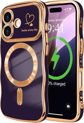 Vista 38 de LCHULLE - Funda magnética para iPhone 13 para mujeres y niñas, con forma ondulada, color azul bebé [Compatible with MagSafe] Cute Curly Wave, Love