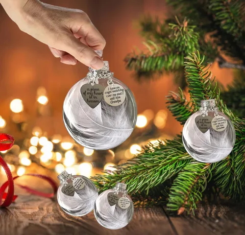 Vista 7 de Adornos conmemorativos para papá, bola de plumas transparente de Navidad - Una parte de mi corazón está en el cielo, regalo de condolencias por