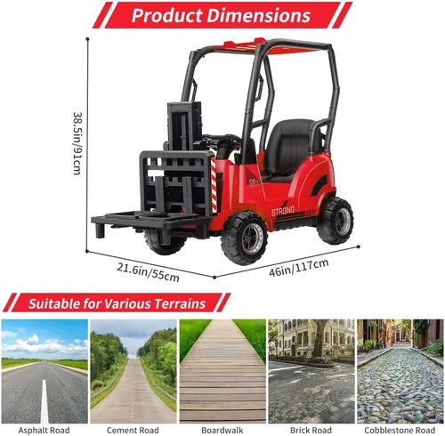 Vista 3 de Carretilla elevadora de 12 V para niños, coche eléctrico de construcción con control remoto, horquilla y palet elevable, 2 velocidades, música, USB