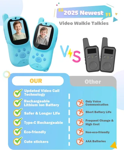 Vista 7 de Walkie Talkies de video para niños, paquete de 2 walkie talkies recargables para niños que pueden enviar mensajes, regalos de Navidad y cumpleaños