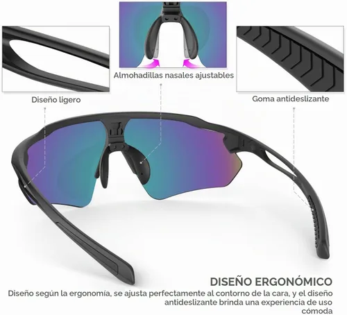 Vista 3 de Lentes de sol polarizados para ciclismo con 5 micas UV400, con armazón TR90. negro-revo oro