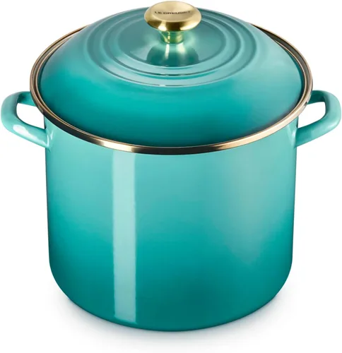 Vista 19 de Le Creuset - Olla tradicional esmaltada en acero, 12 cuartos de galón, Oliva con pomos de acero inoxidable