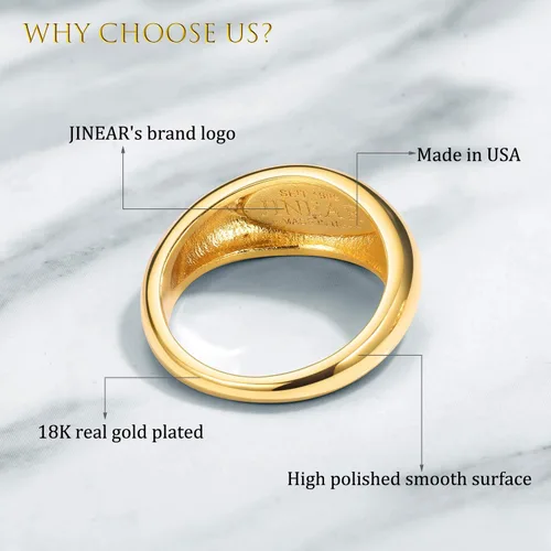 Vista 2 de JINEAR Anillo de cúpula gruesa chapado en oro de 18 quilates con diseño de croissant trenzado trenzado para mujeres y hombres, anillo de boda