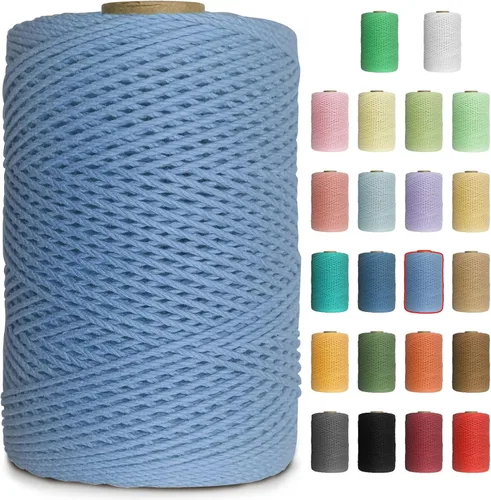 Vista 15 de Cuerda de macramé de colores de 0.039 in, cuerda de algodón de 656 pies, 3 hebras trenzadas, cuerda de algodón colorido para manualidades