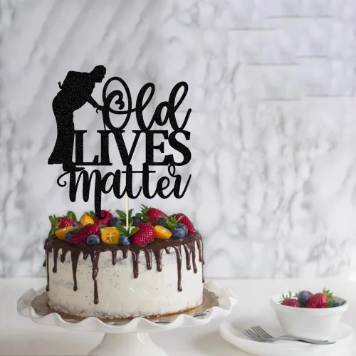 Vista 6 de Decoración para tartas Black Flash Old Lives Matter - Humorístico anciano y anciano decoración de pastel de feliz cumpleaños para hombres, papá