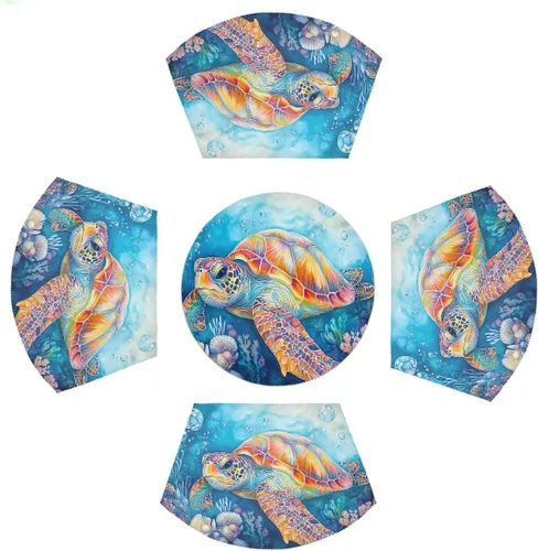 Vista 13 de Juego de 4 manteles individuales de cuña de otoño, hojas de calabaza de 4 manteles individuales de cuña y 1 mantel individual redondo. Resistente al