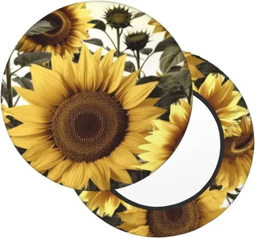 Vista 2 de Fundas de taburete con estampado floral de girasol amarillo, fundas redondas de asiento de taburete de bar, funda de terciopelo suave con funda