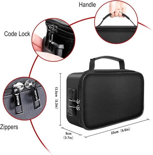 Vista 5 de ENGPOW Pequeño estuche organizador de almacenamiento ignífugo con cerradura (9"x 5.3"x 3.7"), bolsa billetera organizadora de monedas caja fuerte