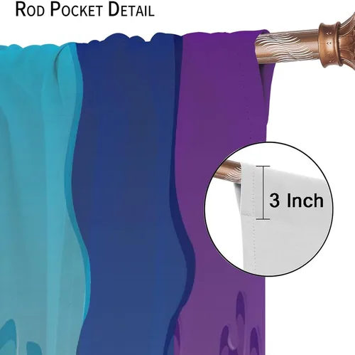 Vista 6 de Cortinas opacas abstractas de arco iris, pintura de color arcoíris con gotas, diseño gráfico creativo con bolsillo para barra, para sala de estar