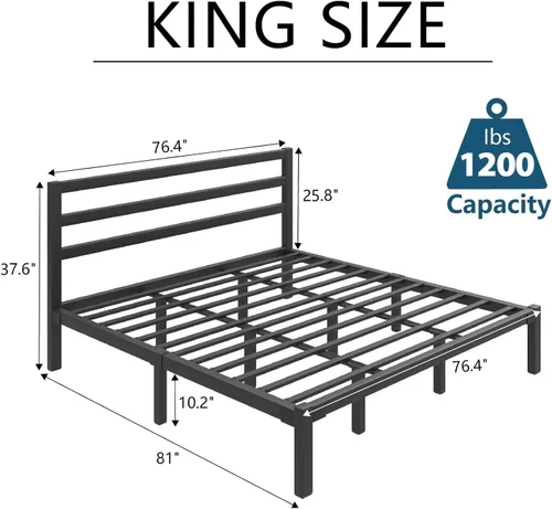 Vista 2 de LoVinson Armazón de Cama Tamaño King, Armazón de Cama Plataforma de Servicio Pesado con Base de Metal Fuerte, Almacenamiento Debajo de la Cama, Base