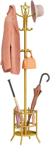 Vista 11 de Perchero con Soporte para Paraguas, Árbol de Abrigos Independiente con 16 Ganchos, Soporte para Perchero para Sala de Estar, Dormitorio, Oficina