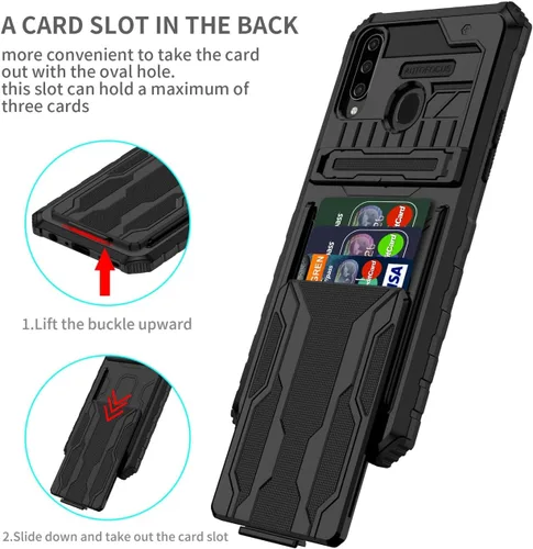 Vista 4 de Funda de teléfono para Galaxy A20S, Samsung A20S SM-A207F con protector de pantalla, cartera desmontable para tarjeta de crédito con soporte