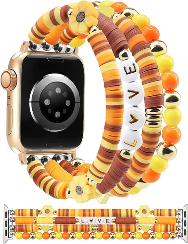 Vista 31 de JR.DM - Pulsera de cuentas compatible con Apple Watch de 40 mm, 38 mm, 41 mm, 42 mm; correa elástica hecha a mano para iWatch Series