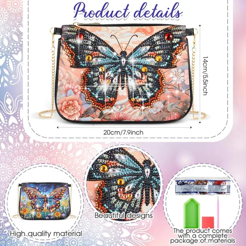 Vista 4 de Geyoga 2 piezas de bolso de arte de diamantes de imitación bolso cruzado 5D DIY hombro maquillaje bolsa cadena cuero embrague kits de arte