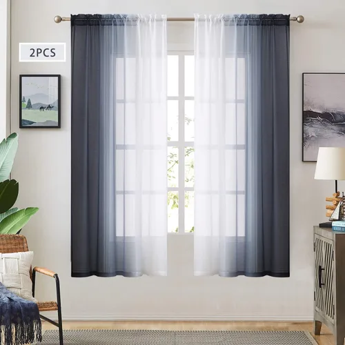 Vista 26 de July Joy Ombre - Cortinas de lino sintético semitransparente para habitación y sala de estar, 2 tonos reversibles, privacidad y filtro de luz