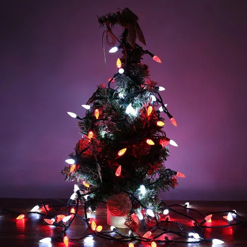 Vista 6 de Brizled Luces LED de Navidad, paquete de 2 luces LED de 33 pies, 100 luces LED rojas y blancas C5, conectables de 120 V con certificación UL, luz