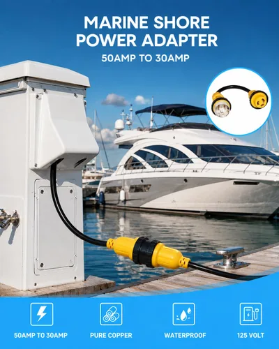 Vista 6 de Adaptador RV de 50 amperios a 30 amperios con certificación ETL, cable adaptador de corriente marina SS2-50P a L5-30R, bloqueo giratorio de 30 A