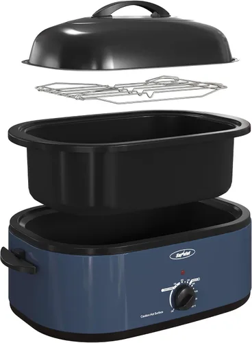 Vista 27 de Sunvivi Horno asador eléctrico con tapa visible, horno asador de pavo de 24 cuartos de galón con sartén y estante extraíbles, acero inoxidable