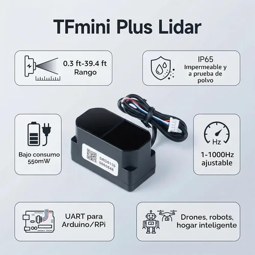 Vista 4 de TFmini Plus Lidar Módulo de un solo punto TOF TF mini Plus Sensor de rango láser 0.3 ft ~ 39.4 ft 1-1000Hz IP65 Sensor de distancia a prueba