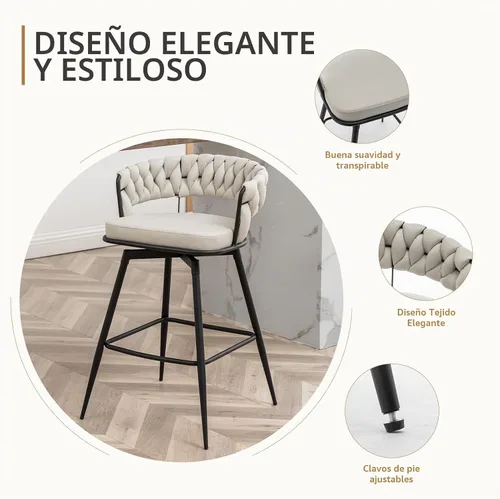 Vista 3 de Canxkun Juego de 2 taburetes de bar de altura de mostrador, sillas de bar modernas de 26 pulgadas con respaldo tejido, taburetes de bar giratorios