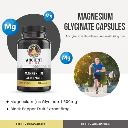 Vista 2 de Ancient Bliss Glicinato de magnesio para músculos y nervios, suplemento de apoyo digestivo e inmunológico, suplemento de magnesio para mujeres