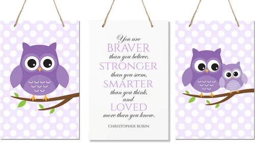 Vista 3 de LifeSong Milestones You are Braver Than You Believe 3 piezas búho niños señal de decoración de pared para niños, dormitorio, guardería, bebé, niños