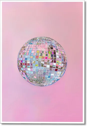 Vista 8 de Arte de Pared en Lienzo de Bola de Discoteca Rosa Suave de Moda, Póster con Textura de Bola de Espejo Plateada Funky para Chica, Impresión