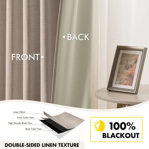 Vista 4 de EMEMA - Cortinas opacas de lino color beige, 72 pulgadas de largo, 2 paneles para dormitorio o sala de estar, con aislamiento térmico, 100%