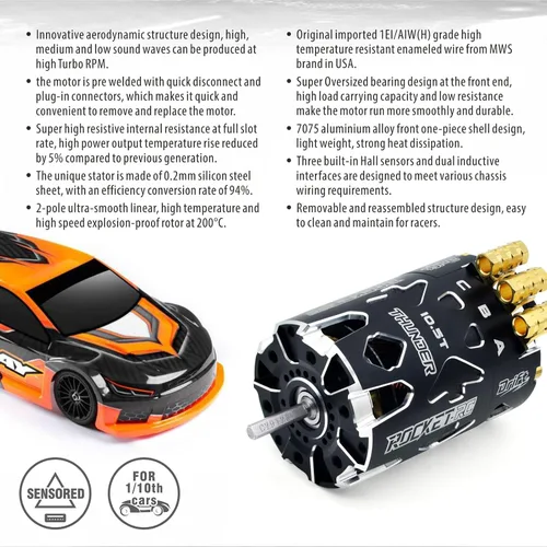 Vista 3 de Surpass Hobby Rocket RC Thunder Power 540 Drift Sensor Motor para 1/10th RC Car Púrpura (10.5T)