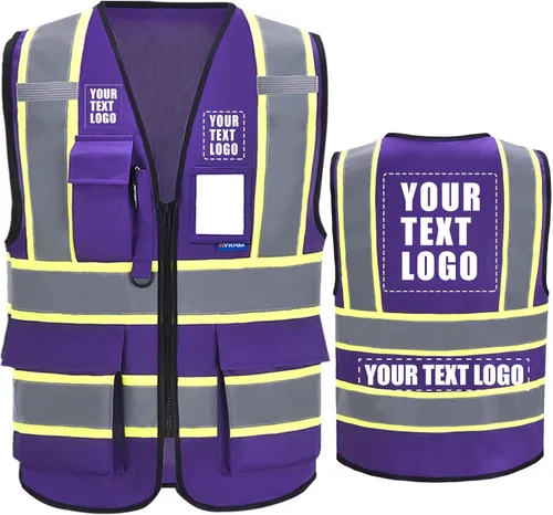 Vista 21 de AYKRM Chaleco de Seguridad de Construcción Personalizado con Logotipo Impreso de Alta Visibilidad Reflectante de 2 Tonos