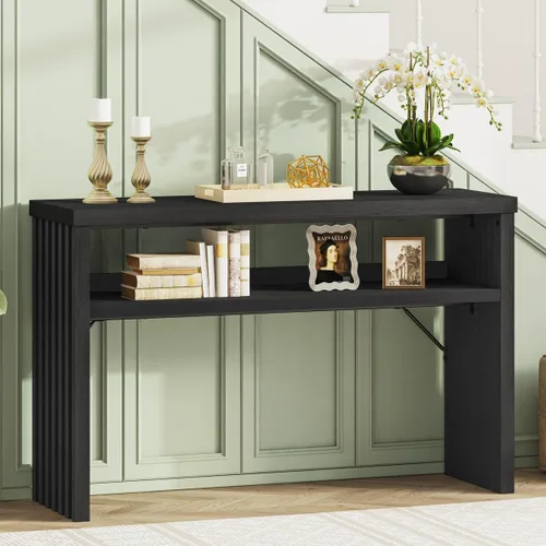 Vista 11 de BON AUGURE Mesa consola de madera para entrada, mesa de entrada de 47 pulgadas con almacenamiento, mesas de sofá estrechas con cajones, modernas