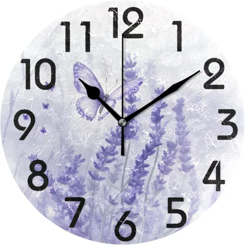 Vista 32 de Spring Hummingbird - Reloj de pared redondo con estampado de flores, 9.5 pulgadas, funciona con pilas, reloj de escritorio analógico silencioso