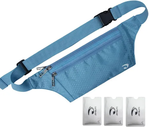 Vista 40 de Bolsa de cintura ultrafino con ranuras c/visualización para tarjeta de crédito, para deportes, aire libre, correr, caminar, viajes.