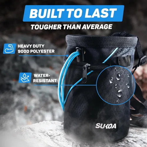 Vista 2 de Bolsa de tiza para escalada en roca - Accesorios de equipo para regalos de escalada en roca - Cinturón de enganche rápido, bolsillos grandes