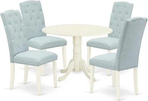 Vista 20 de East West Furniture DLCE3-BLK-21 - Juego de mesa de comedor de 3 piezas que contiene una mesa de comedor redonda con gotas y 2 sillas tapizadas