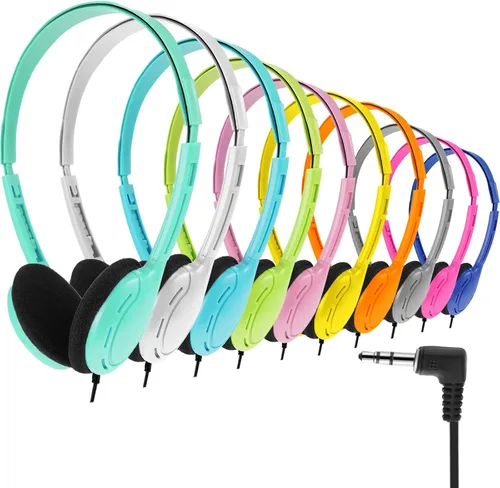 Vista 13 de Yunsailing Paquete de 10 auriculares a granel sobre la oreja con diadema ajustable y enchufe de 0.138 in para aprendizaje grupal, laboratorio