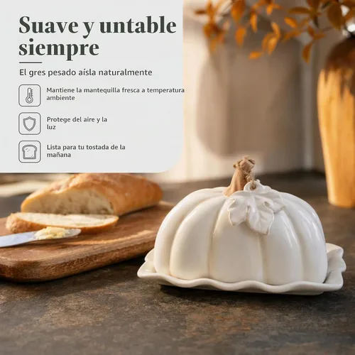 Vista 5 de Mud Pie Mantequillera de calabaza con tapa, plato de mantequilla de otoño