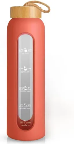 Vista 10 de Sursip Botella de agua de vidrio de 32 onzas, marcador de tiempo con funda y tapa de silicona Botella motivacional de 1 litro sin BPA, a prueba