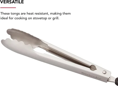 Vista 5 de KitchenAid Juego de 2 pinzas de acero inoxidable con bordes festoneados, fácil bloqueo, aptas para lavavajillas, duraderas y versátiles de 7