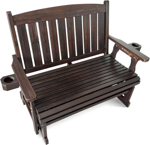 Vista 14 de Fortune Candy Planeador de madera para patio para una persona, con respaldo alto y asiento contorneado profundo, madera de abeto maciza, resistente