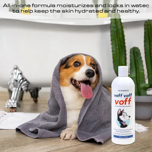 Vista 4 de Voff Voff Voff Champú todo en uno para perros de Geir Ness – Fórmula natural de avena y aloe con coco y extracto de palma datilera – Limpia