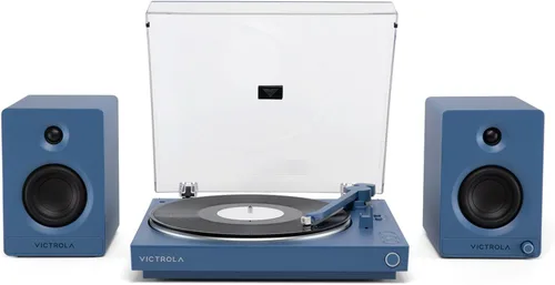 Vista 8 de Victrola - Tocadiscos Bluetooth completamente automático con cartucho Audio Technica ATN3600L y Victrola Tempo – Parlantes de estantería Bluetooth