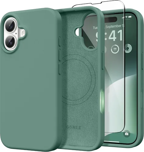 Vista 206 de GONEZ Funda magnética para iPhone 14, compatible con Magsafe, con protector de pantalla + protector de cámara, forro de microfibra antiarañazos