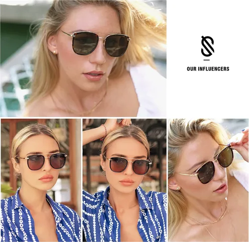 Vista 2 de SOJOS Gafas de sol polarizadas cuadradas estilo aviador retro para mujeres y hombres, gafas de sol vintage para mujer, UV400 SJ2180