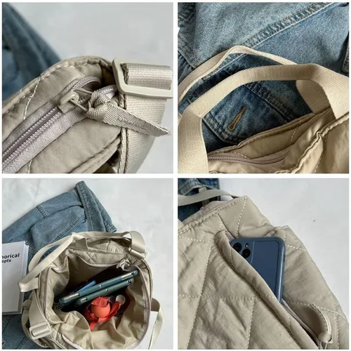 Vista 6 de Bolso de mano acolchado para mujer, ligero, acolchado, bolso cruzado tipo hobo, bolso cruzado casual de nailon acolchado