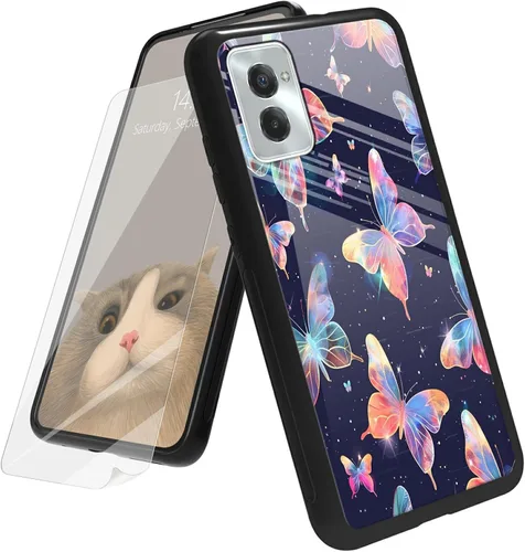 Vista 75 de Funda para Motorola Moto G Play 4G 2024 con protector de pantalla, parte trasera de vidrio templado + funda de silicona suave TPU absorción